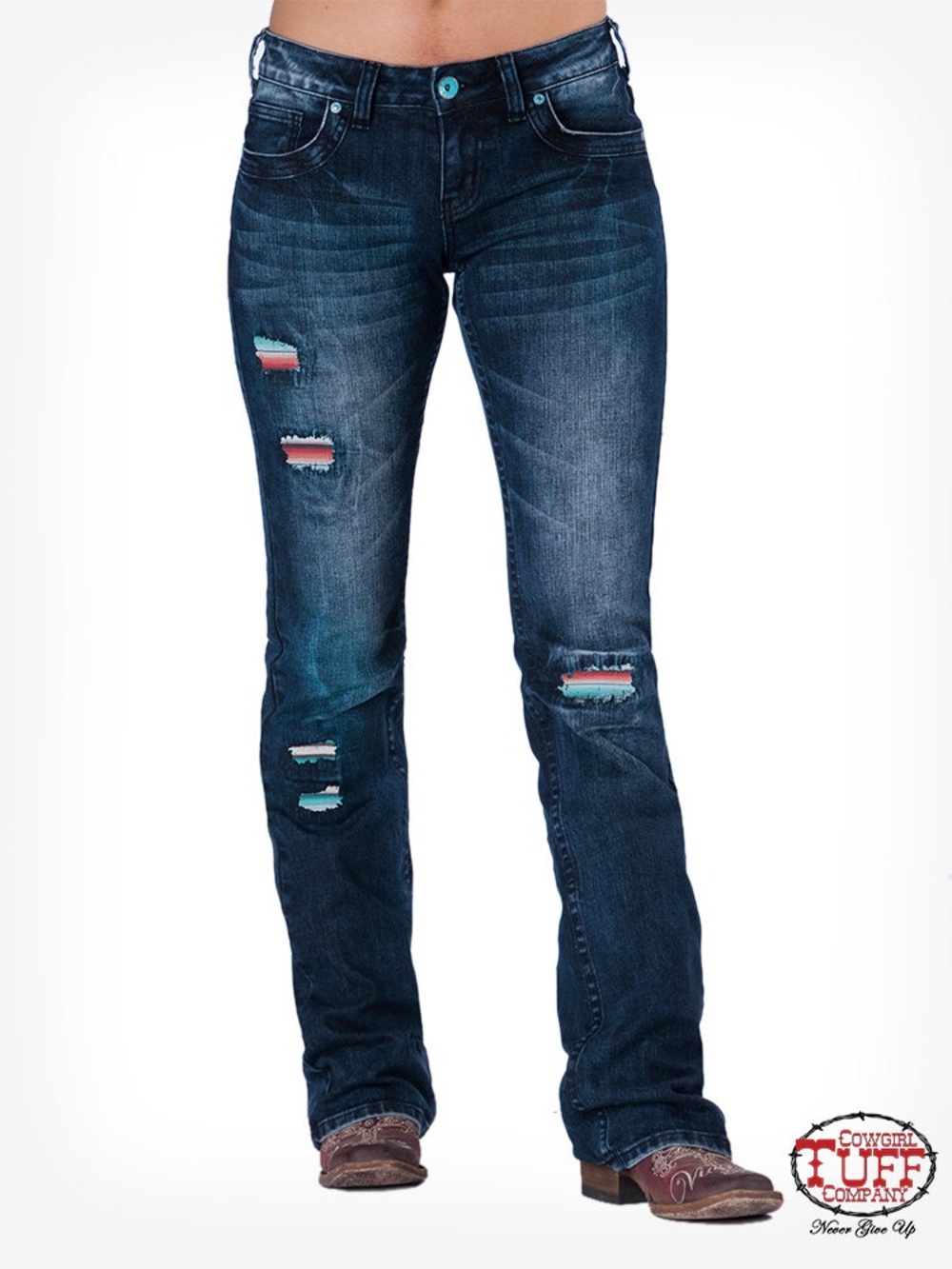 Cowgirl Tuff Serape Soul Dark Wash Straight Jeans Size 32X35 - Picture 2 of 14
